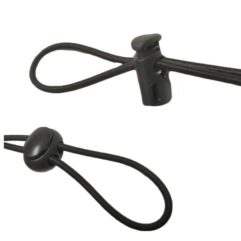 Joycoco 20pcs Plastic Cord Locks with 1/8-Inch 50ft Elastic Cord Heavy Stretch Round String, 10Pcs Sing-Hole, 10pcs Double-Hole Spring Toggle Stopper Slider Black (3mm-Black) - Image 4